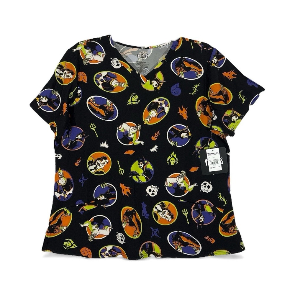 Disney Villains Maleficent Scar Hades Ursula Medical Scrub Top Womens Size 2XL